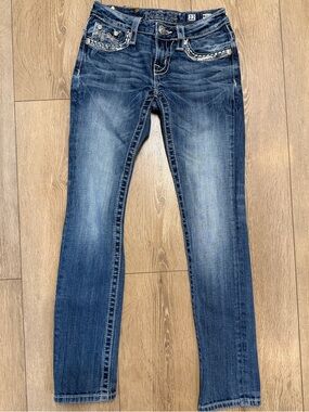 Miss Me Girls Skinny Dark Blue Jeans with Light Fading size 12